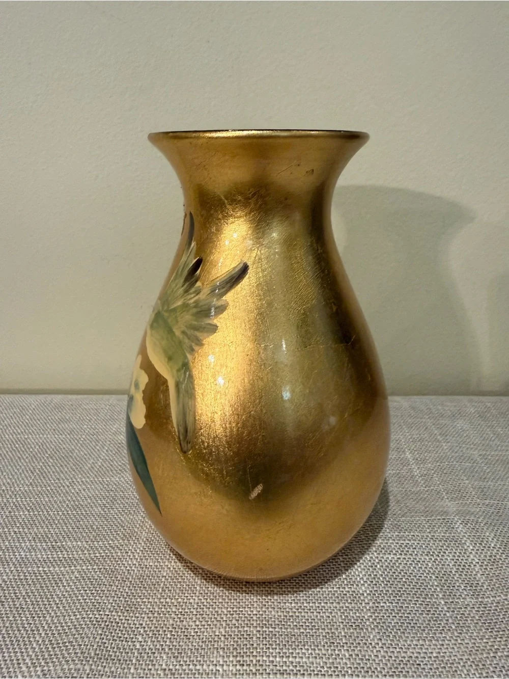 Formalities by Baum Brothers Gold Hand Painted Vase Magnolia & Hummingbird⁠